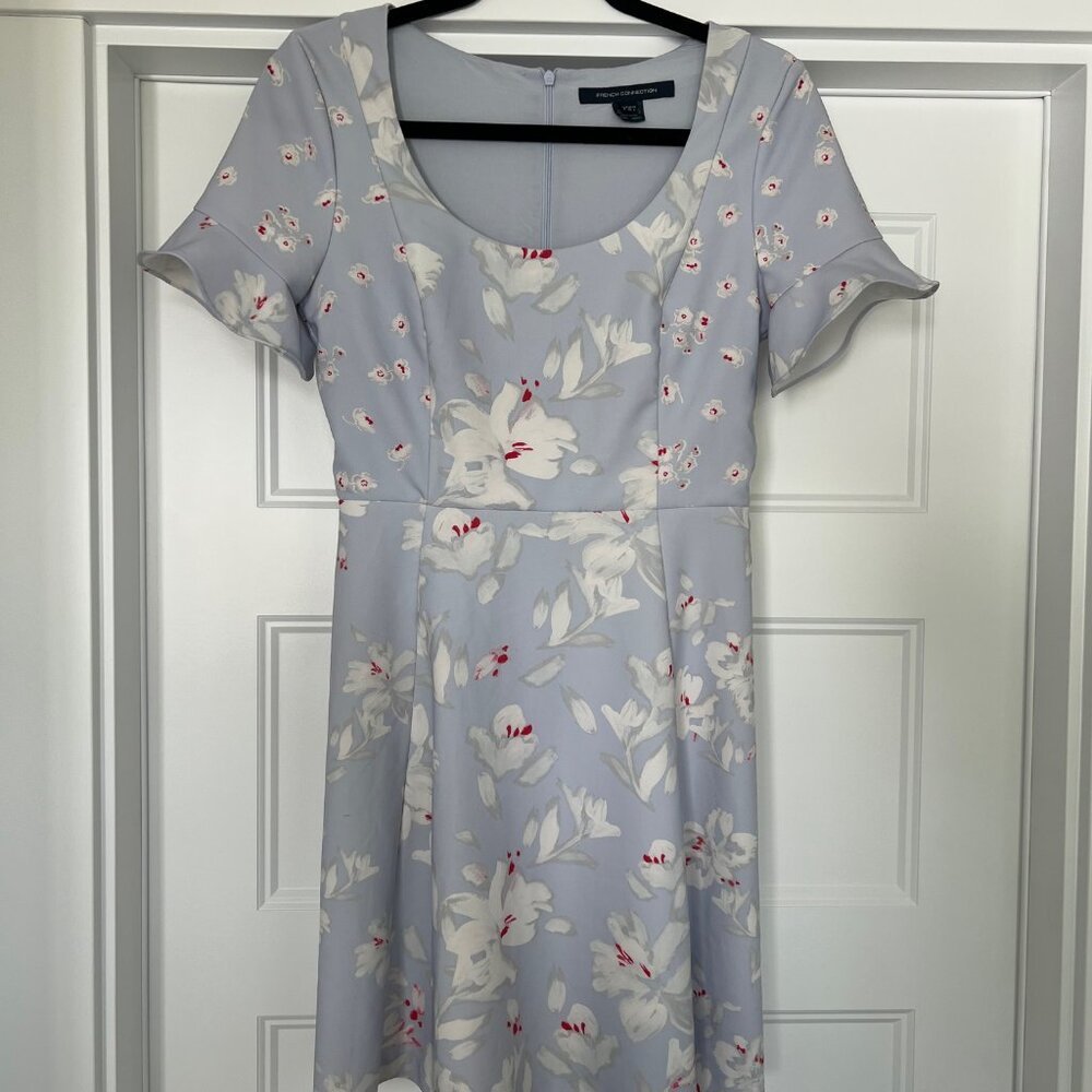 French Connection Light Blue Alba Stretch Spring Floral Dress, Size 4 - Picture 2 of 8